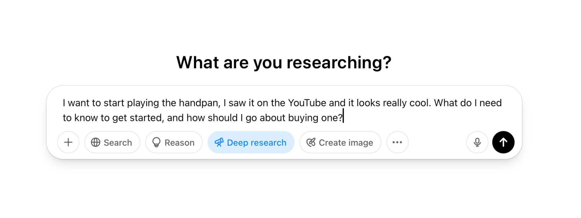 Entering a Deep Research query in ChatGPT.