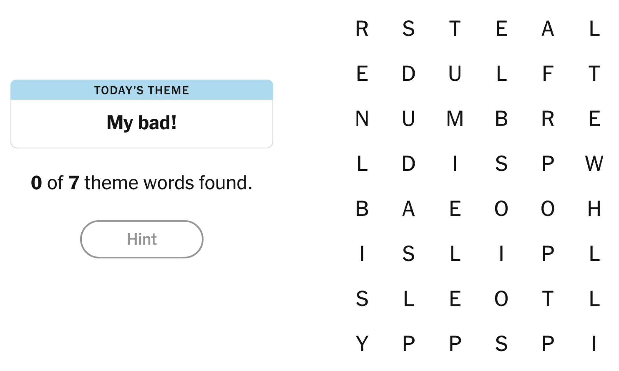 Strands Puzzle Board for April 28, 2025: My bad!