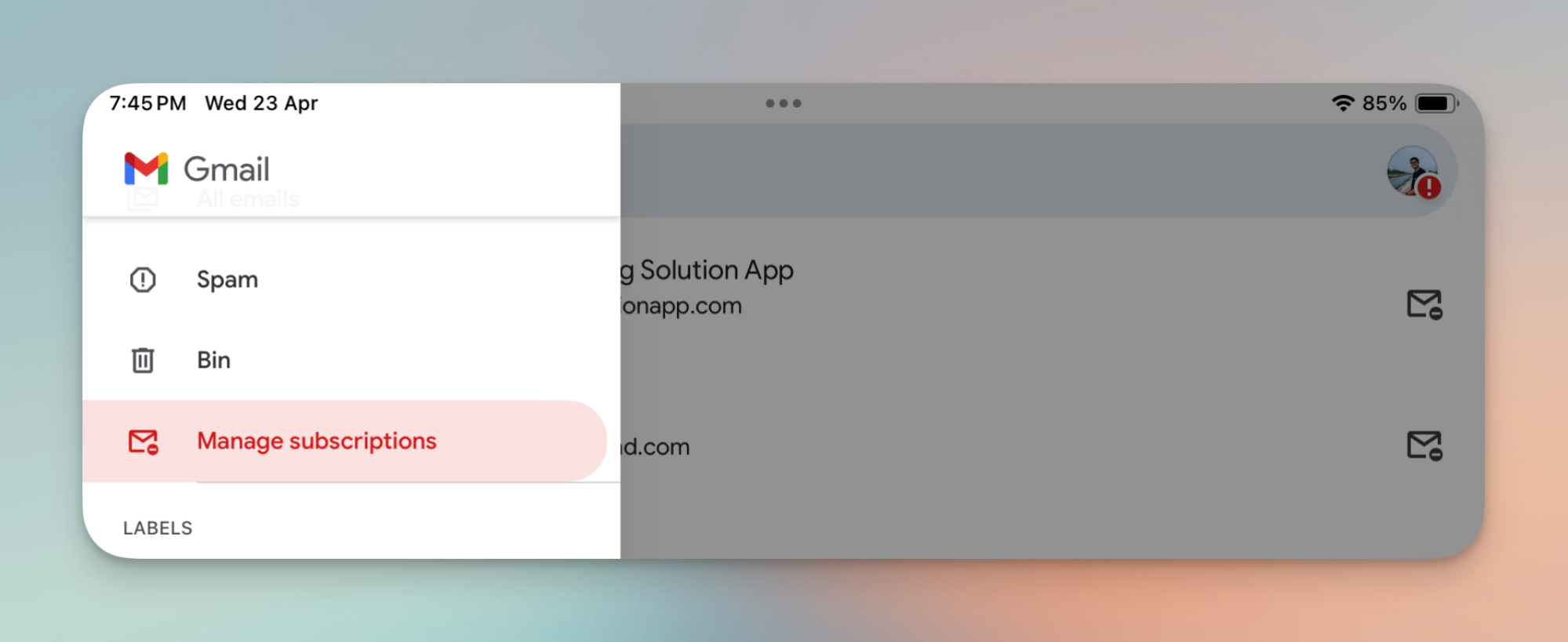 Choose Manage Subscriptions from Sidebar.