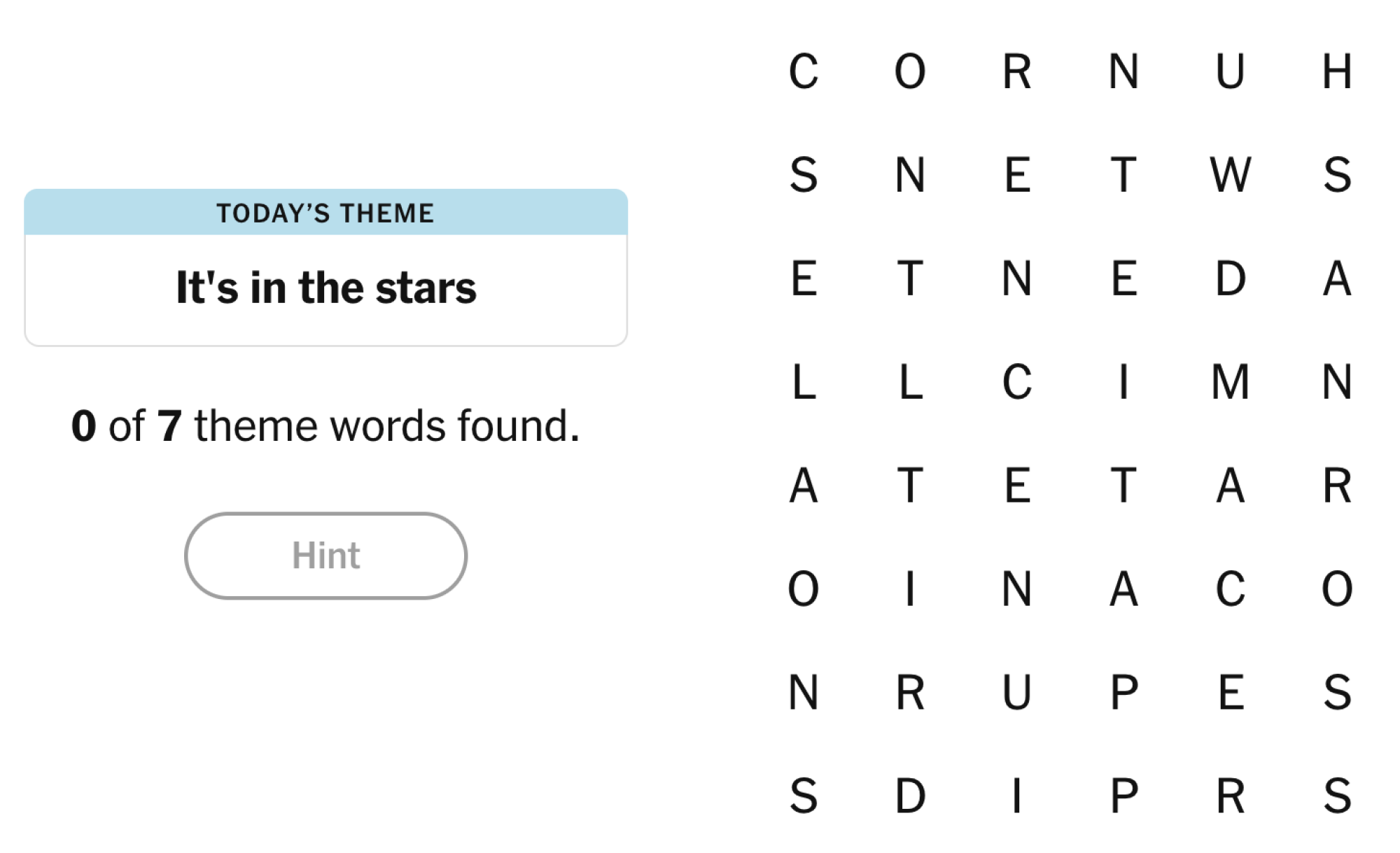NYT Strands board for April 25, 2025: It’s in the stars.