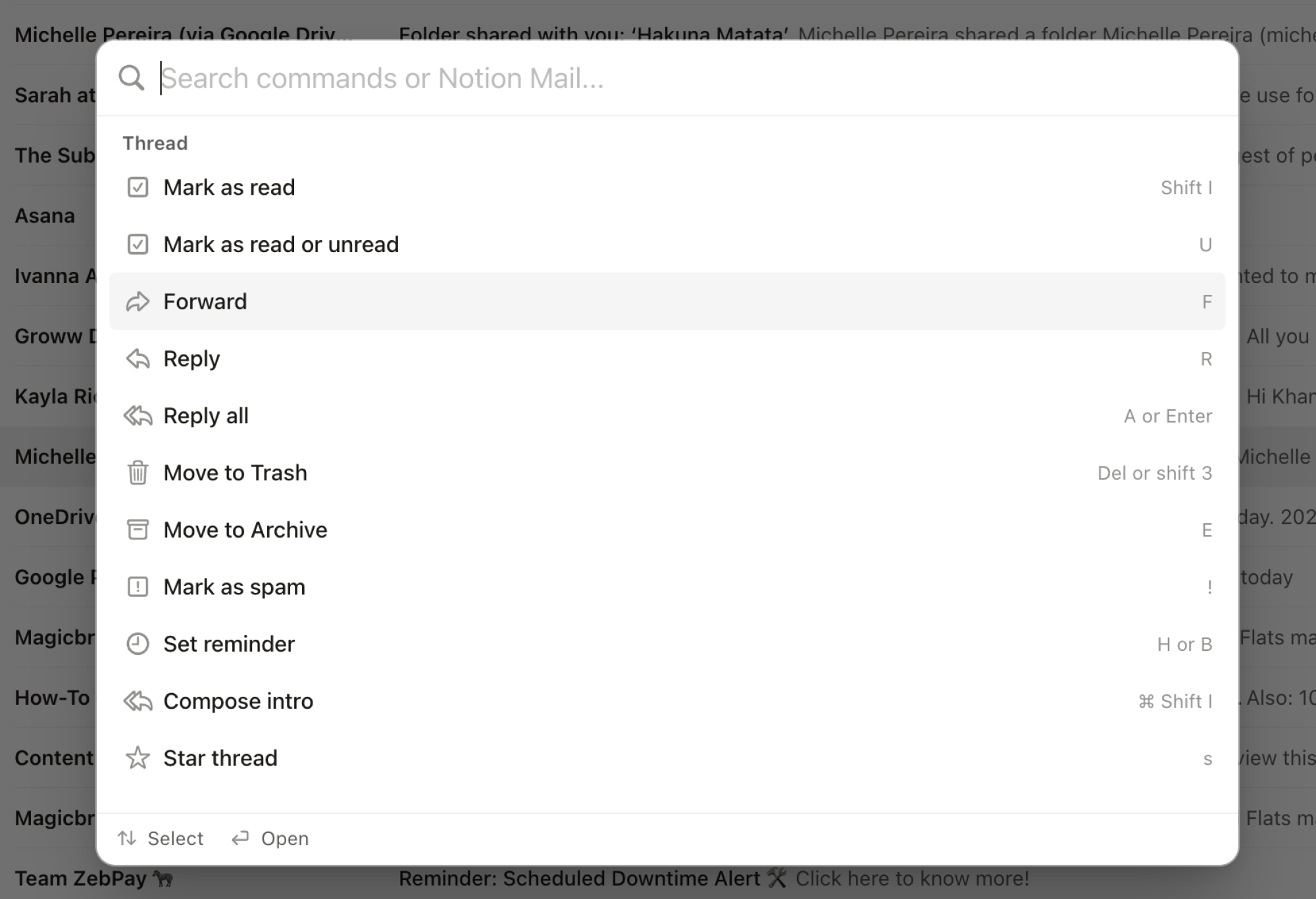 Command Palette in Notion Mail