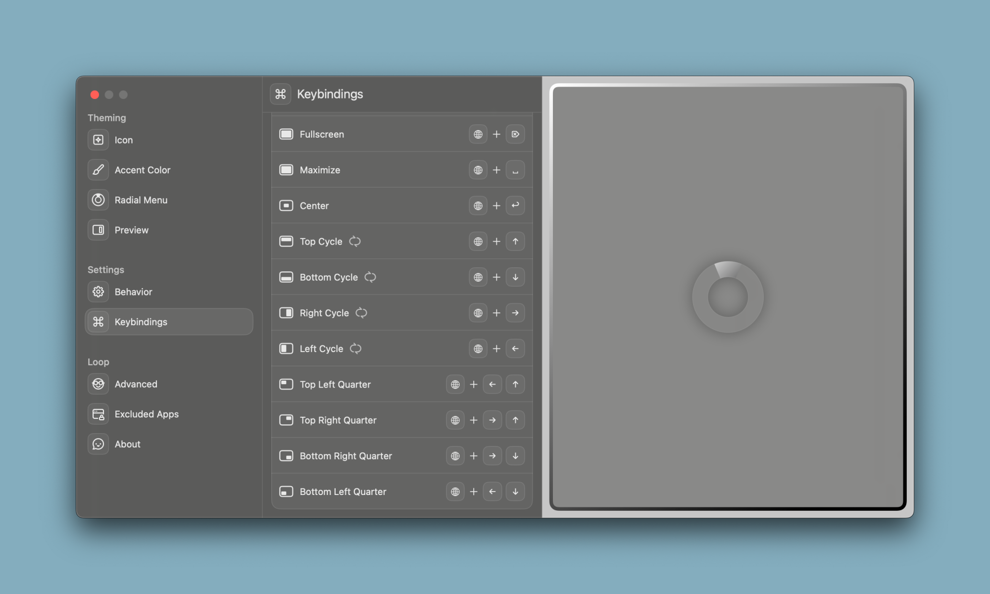 A screenshot showcasing keyboard shortcuts in Loop for Mac