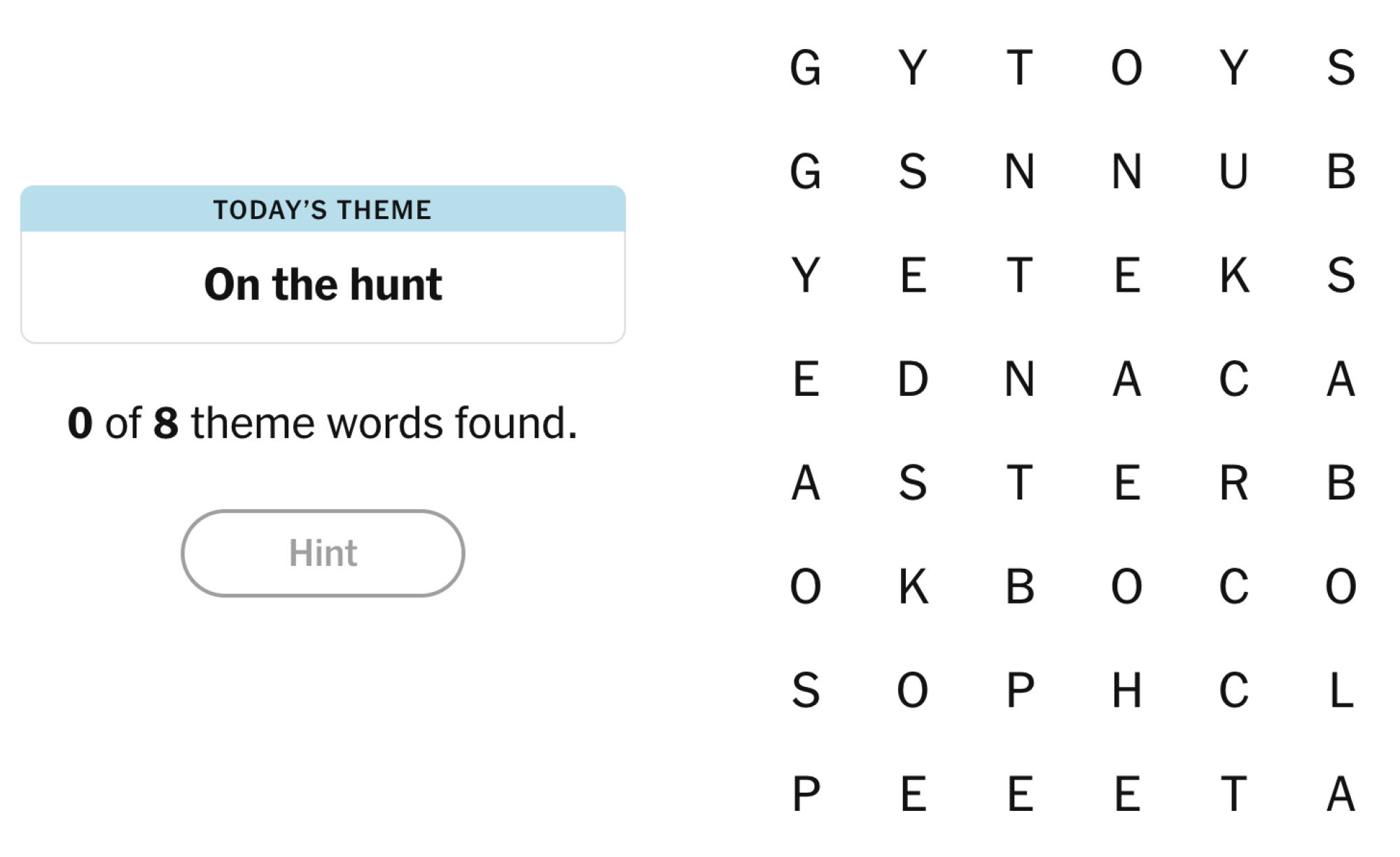 NYT Strands board for April 20, 2025: On the hunt.