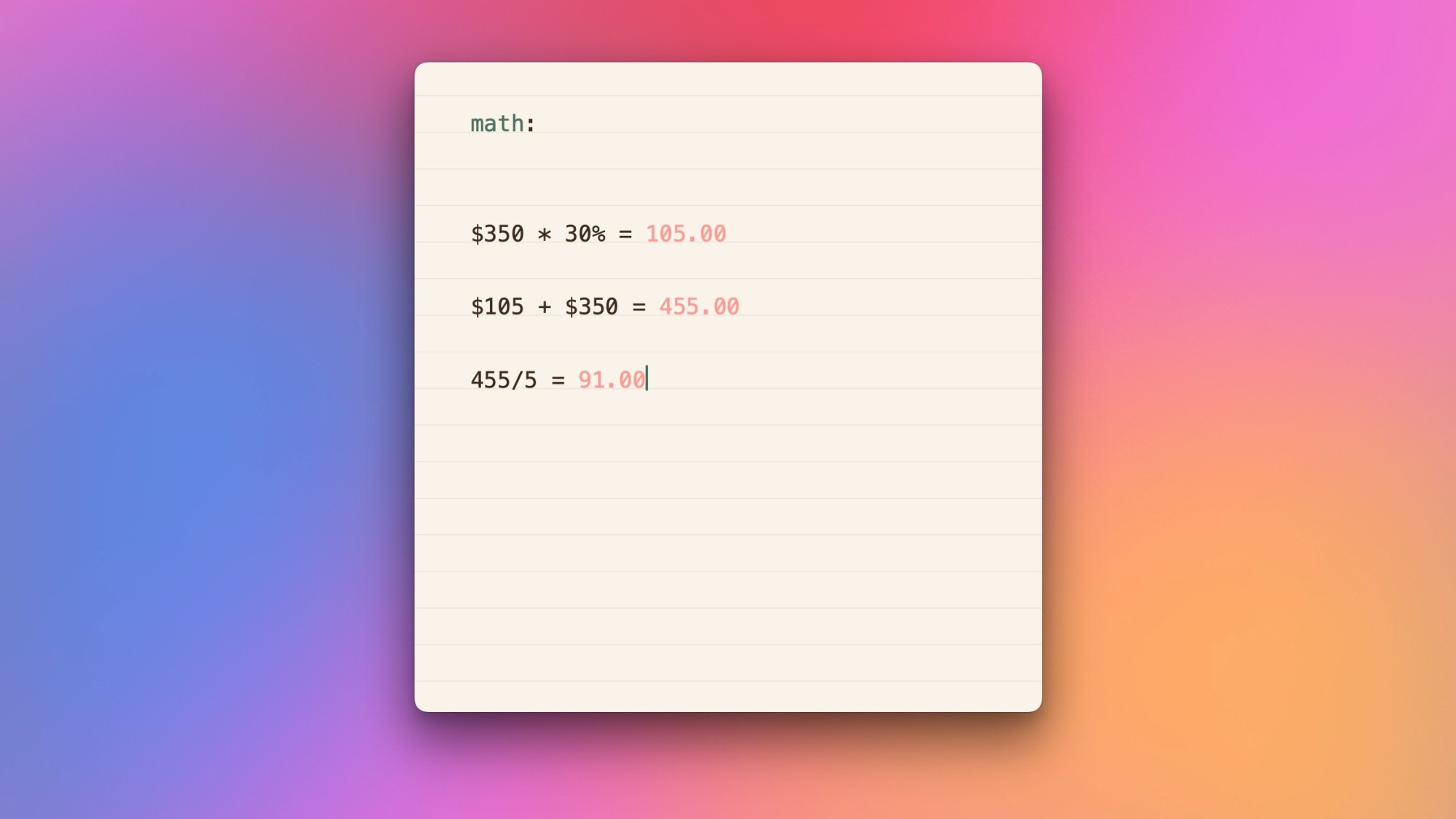 Math calculations in Antinote.