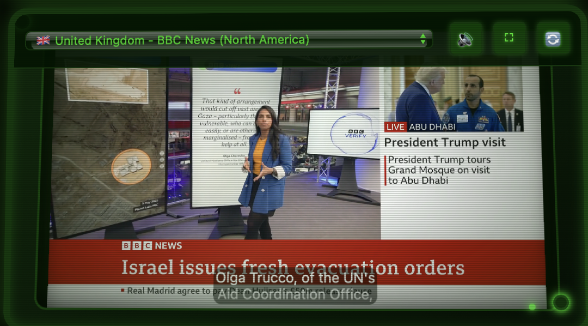 One specific channel view, featuring a toolbar for channel changes and audio control.