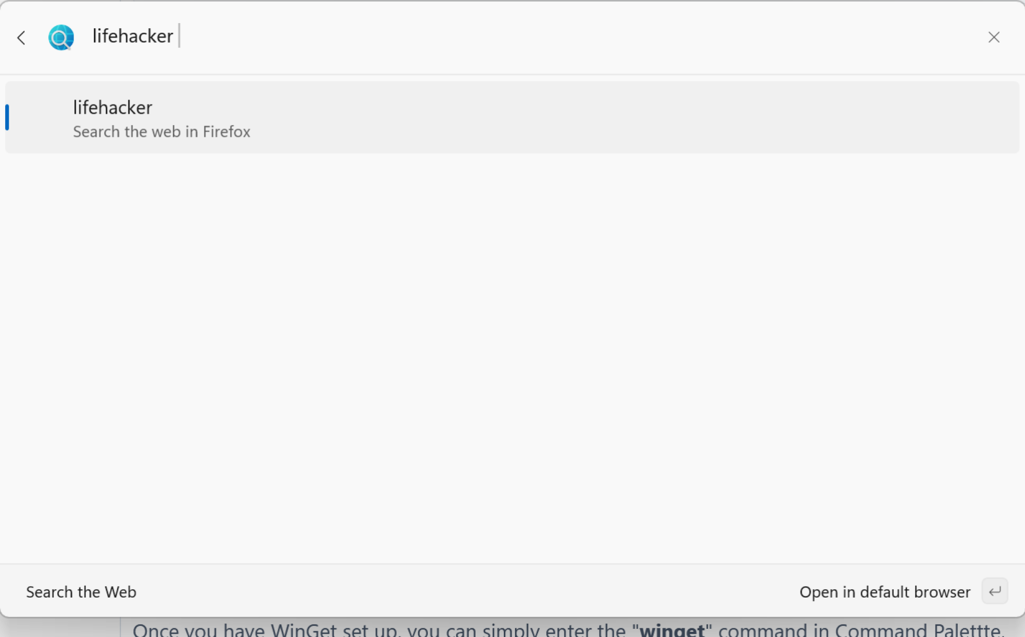 Searching the Web using Command Palette
