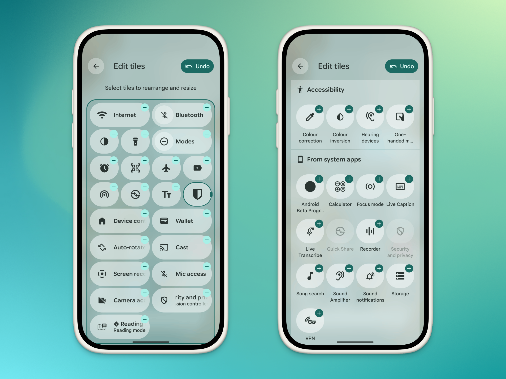 Editing Quick Settings panel.