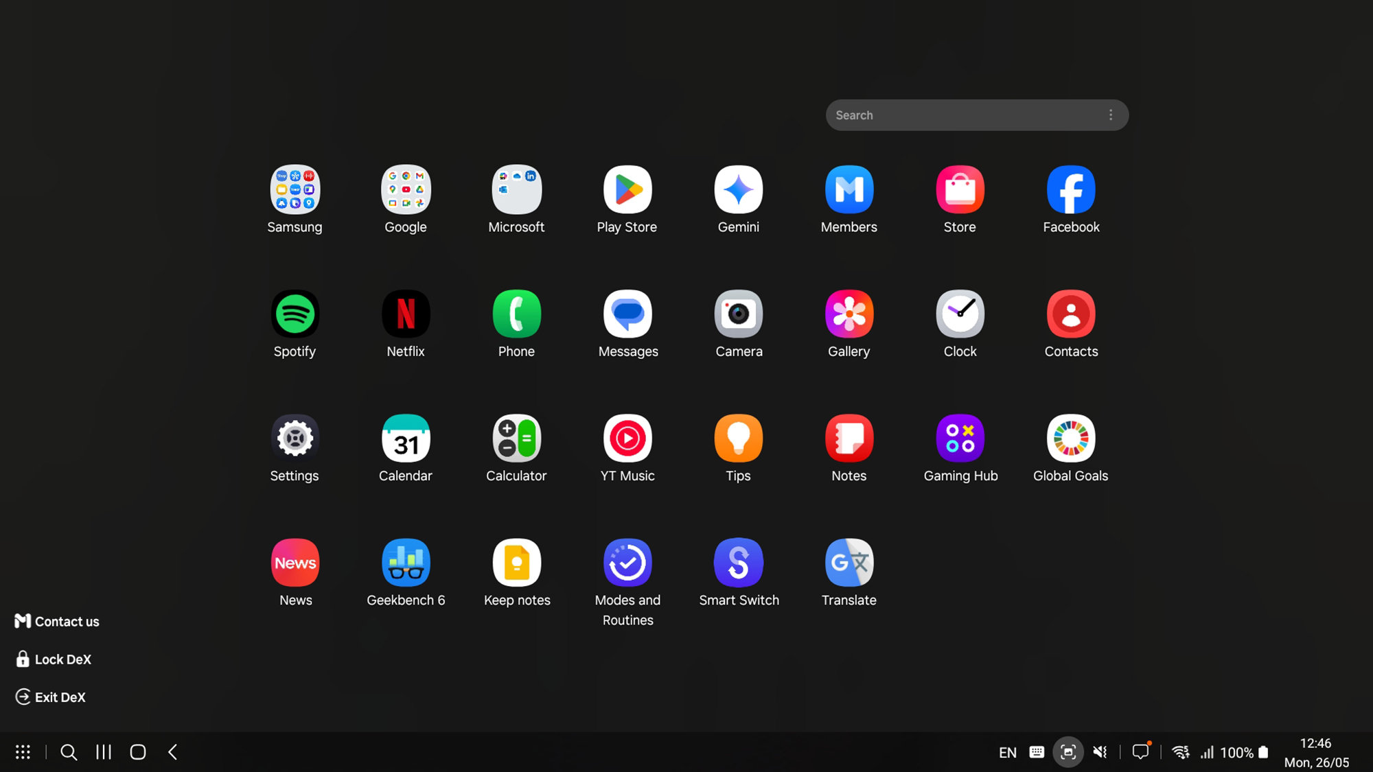 Samsung DeX App Drawer