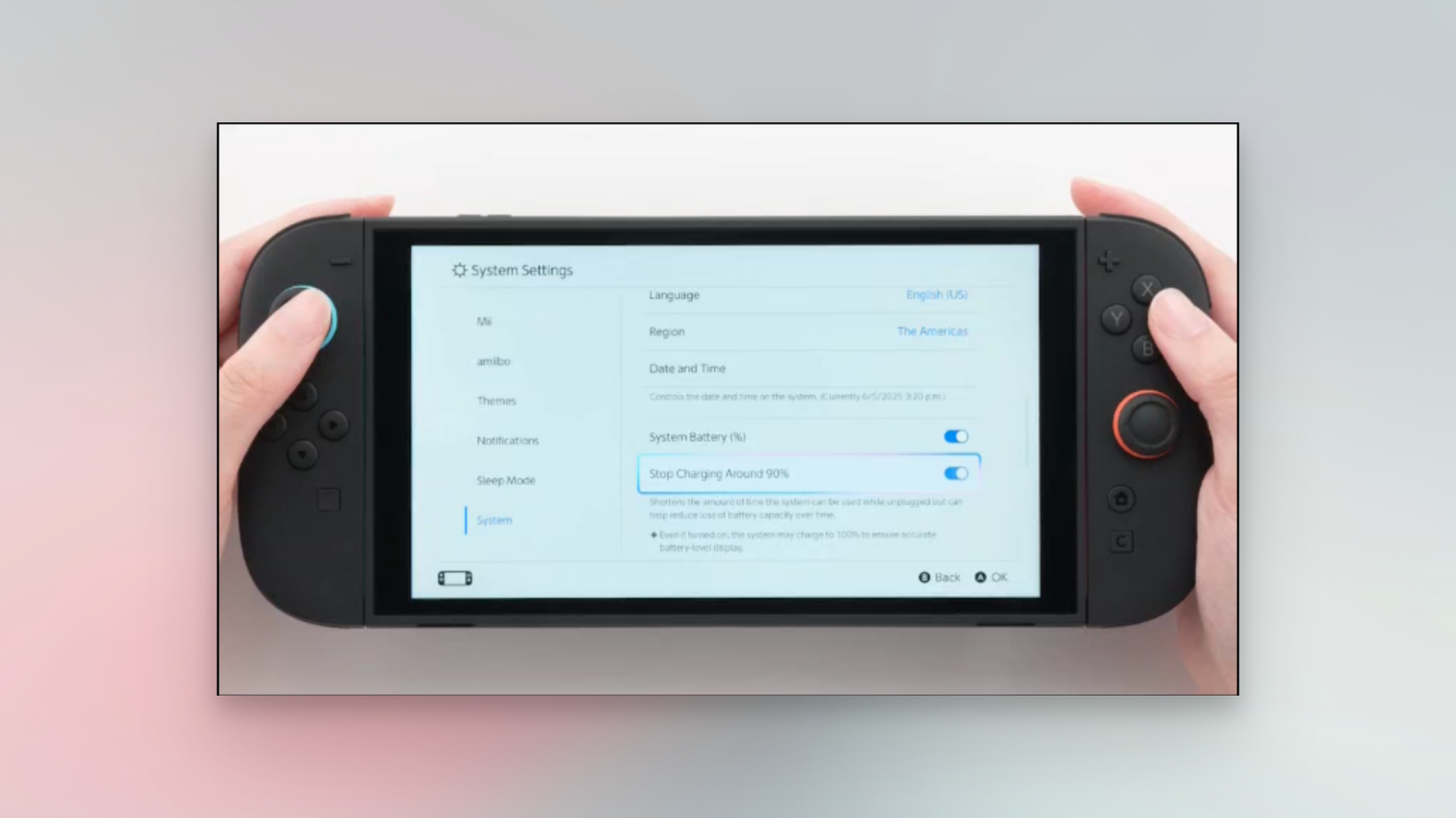 Charging Limit setting in Nintendo Switch 2