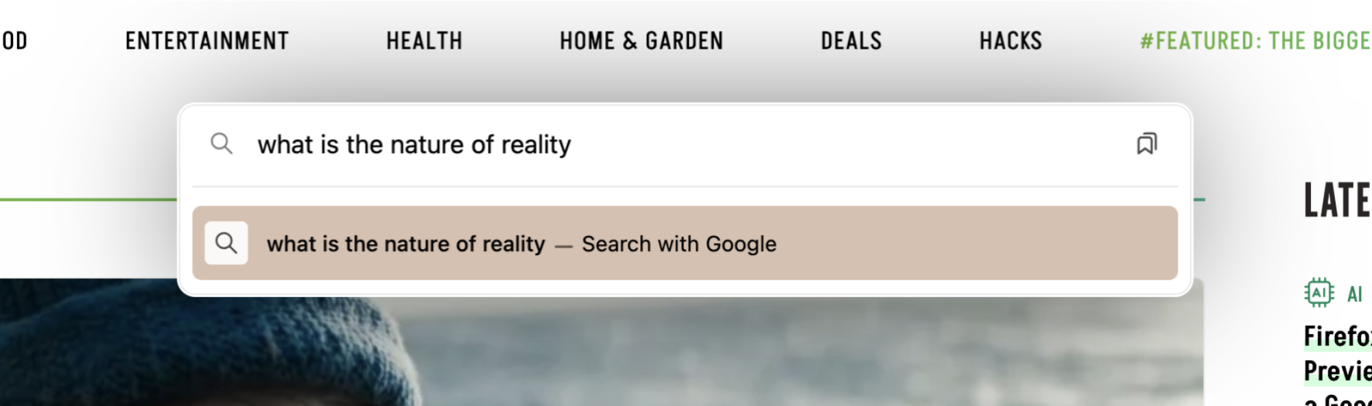 The command bar overlay with a search prompt