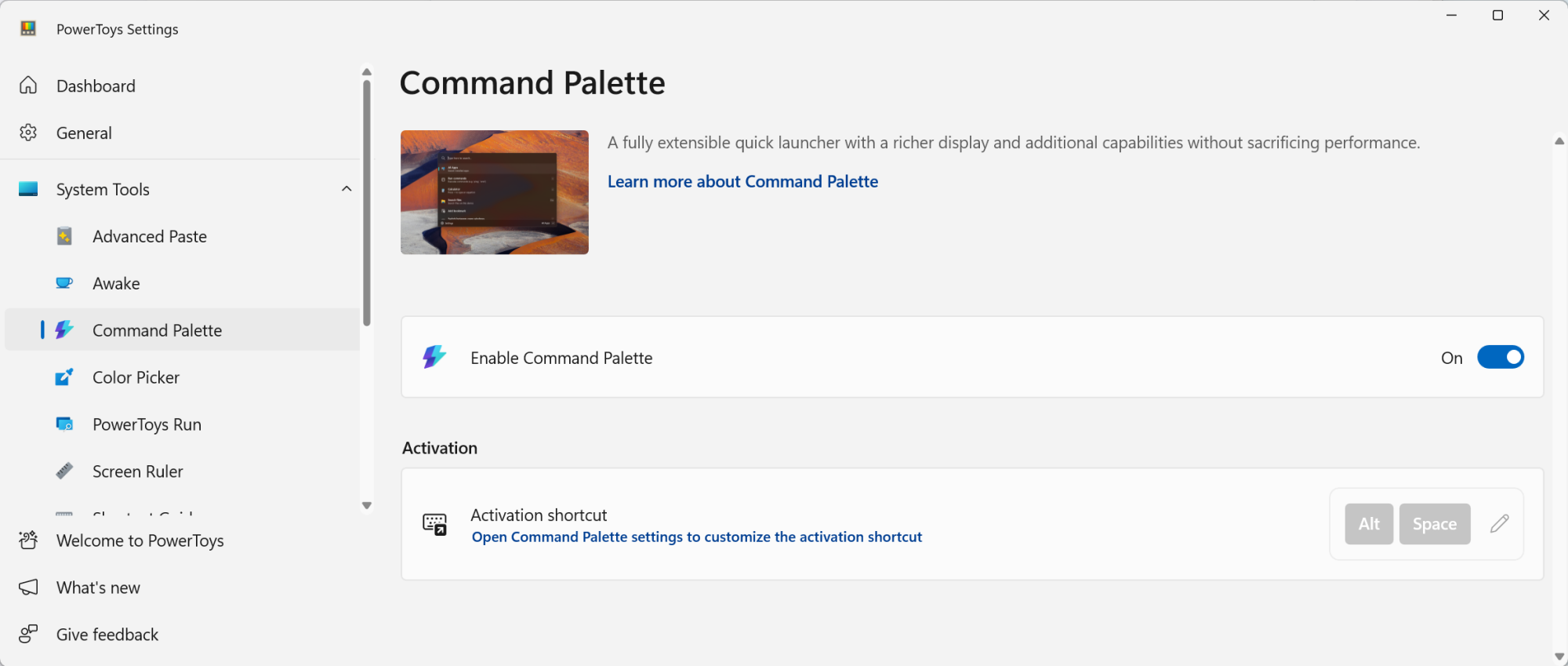 Activating Command Palette in PowerToys