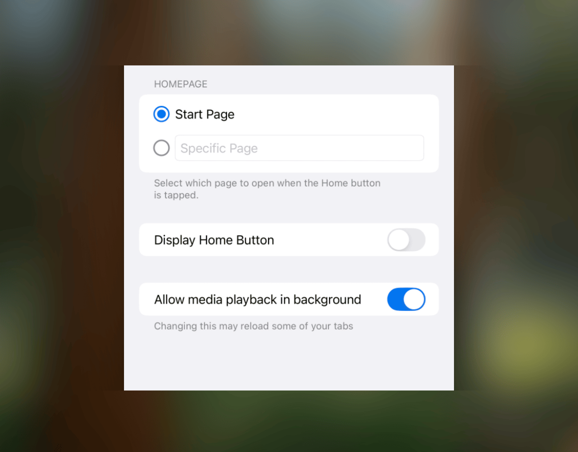 Enabling background playback option in Vivaldi.