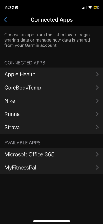 Apple Health connects to Garmin on iPhones.