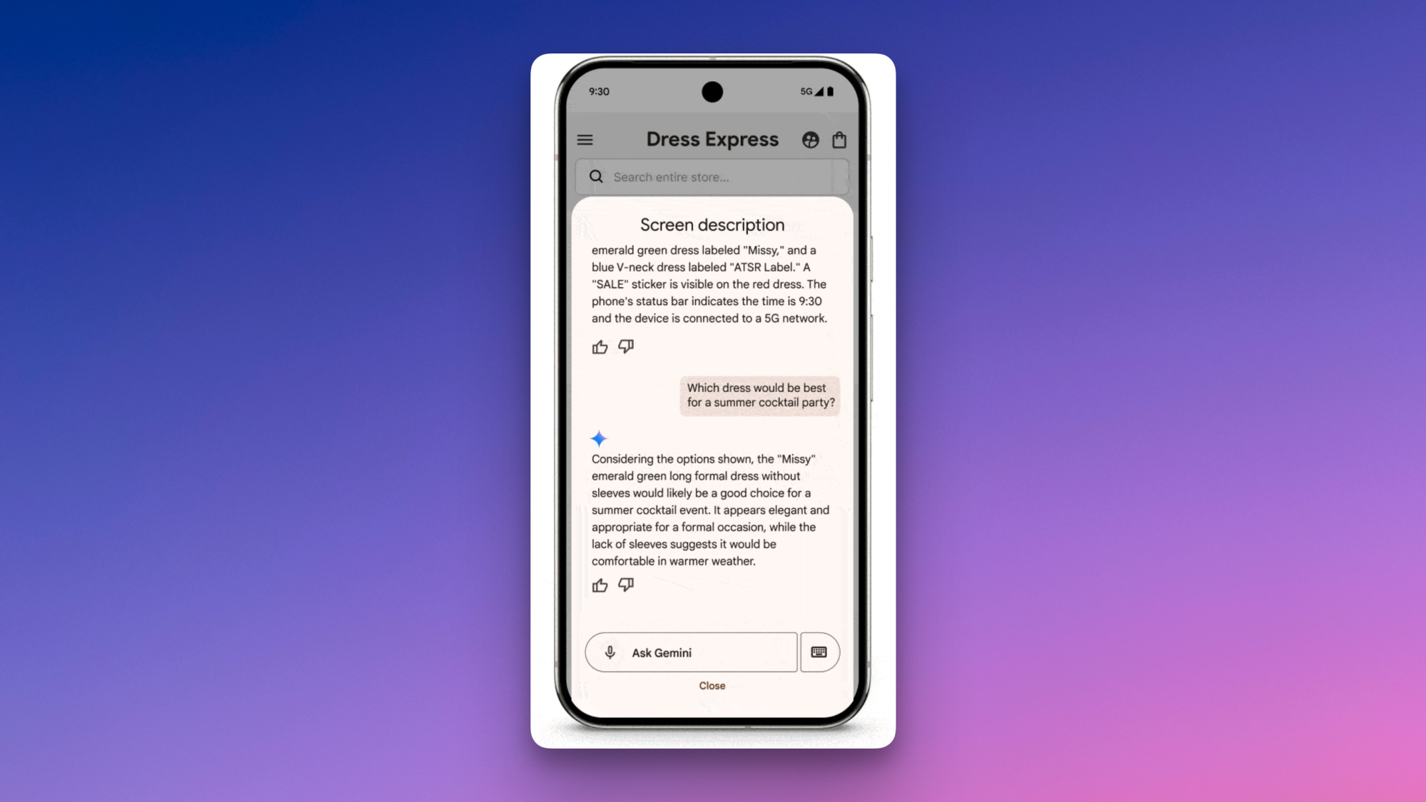 TalkBack with Gemini AI integrated on Android.