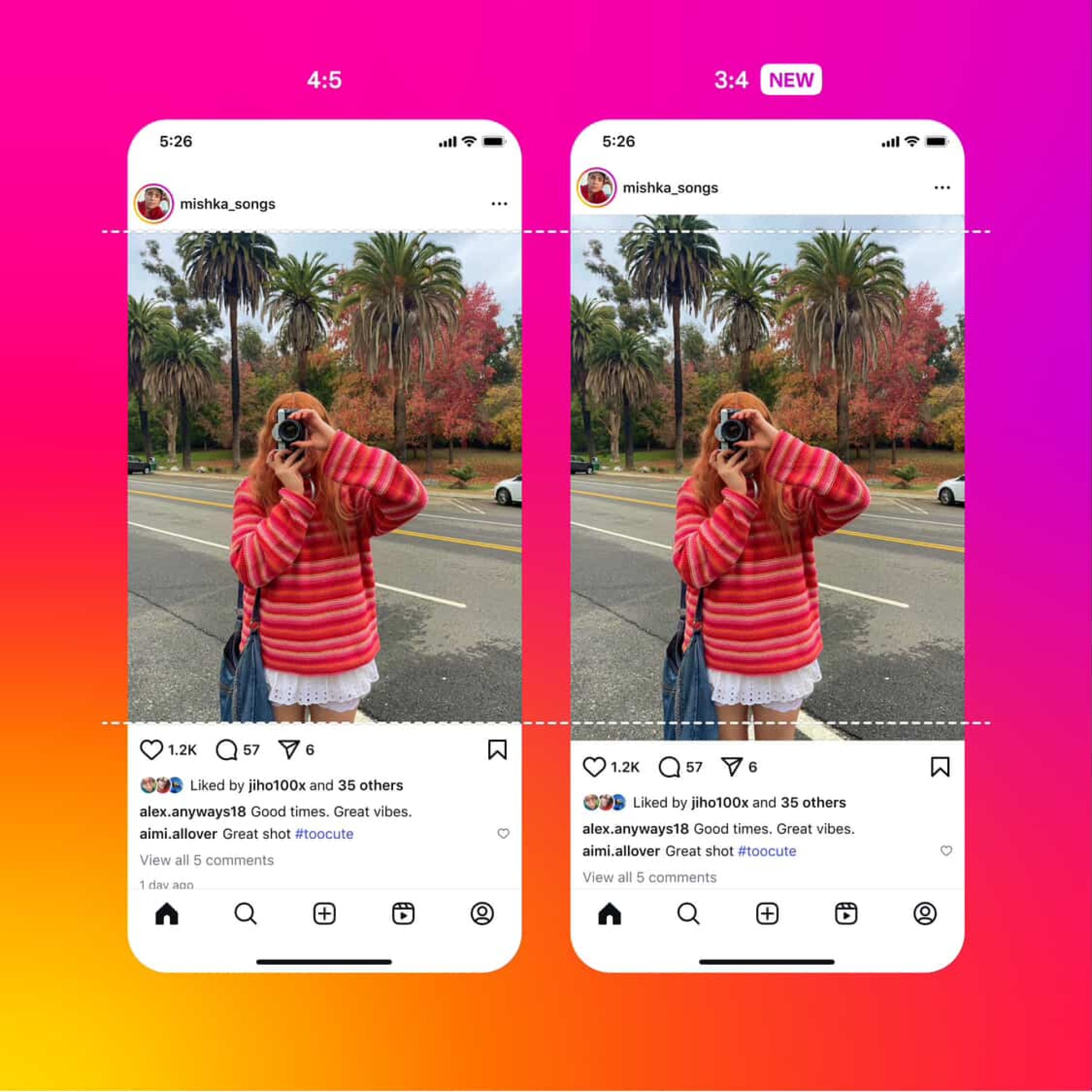 comparison of 3:4 and 4:5 photos on Instagram