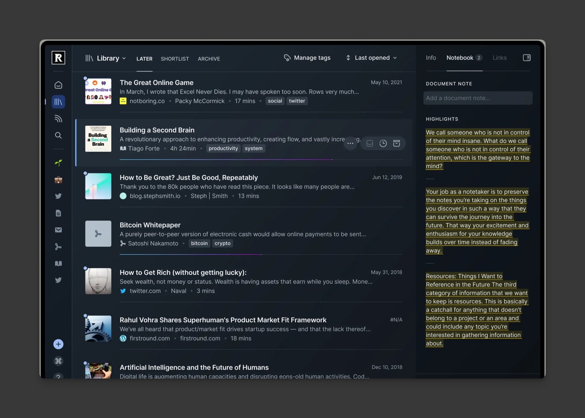Readwise desktop application.
