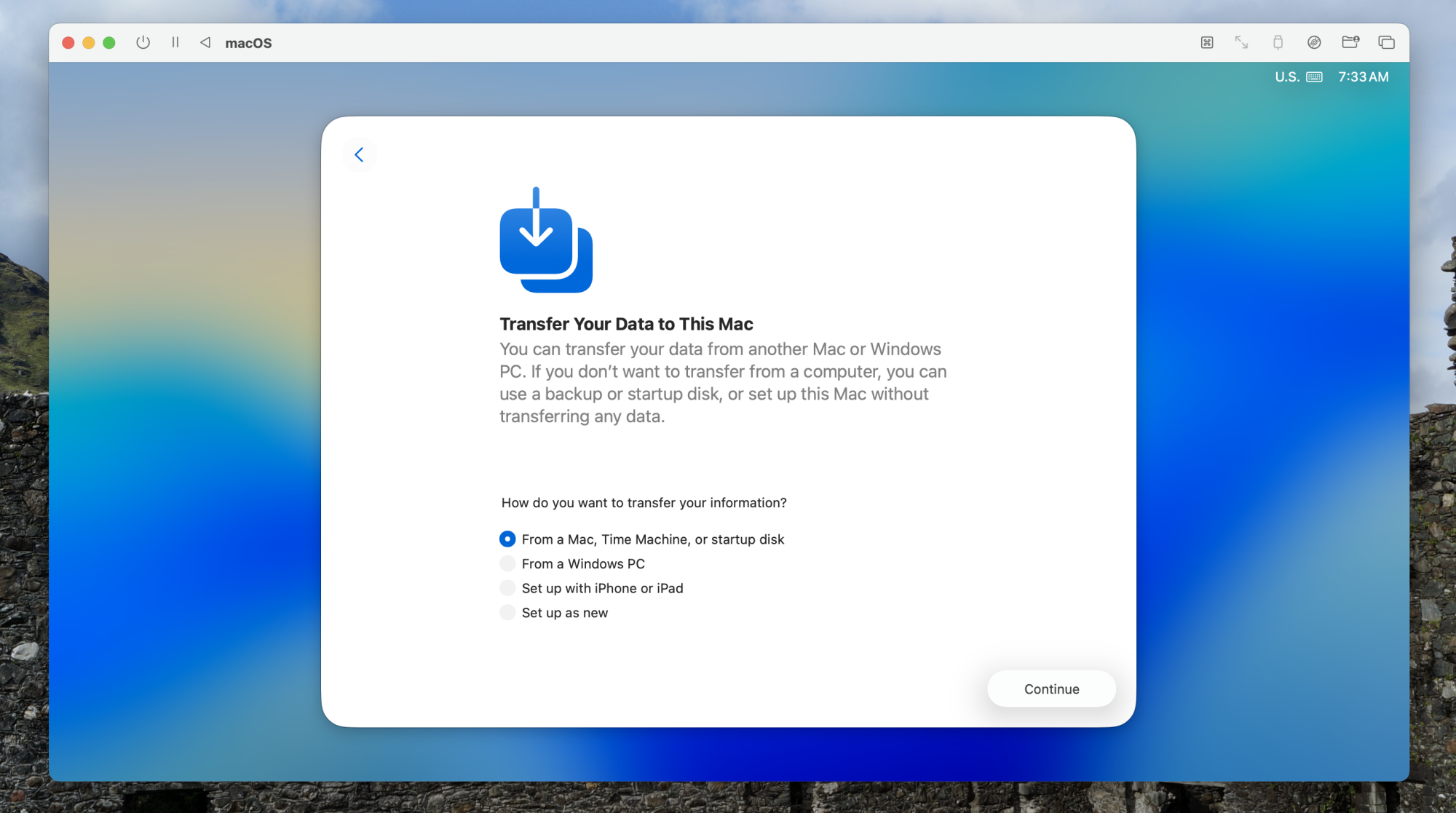 macOS setup asking about file import
