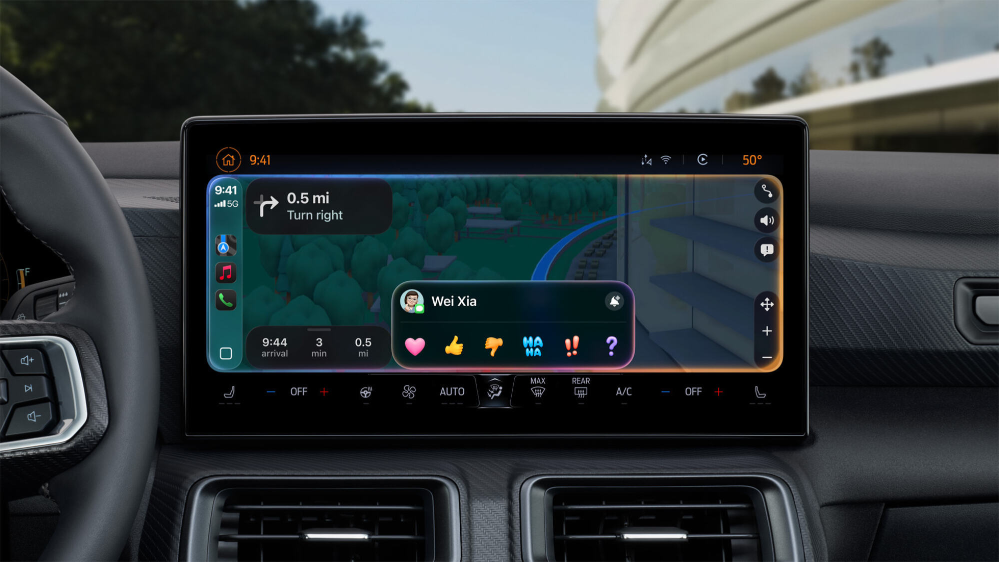 Car display showing Tapbacks in Messages.