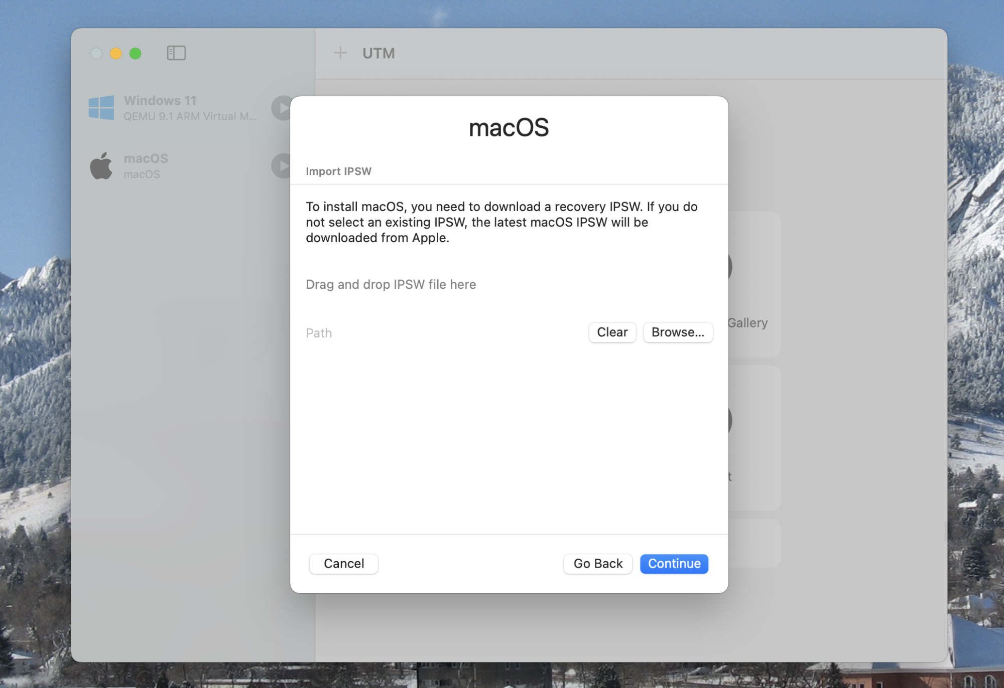 UTM asking for the IPSW file