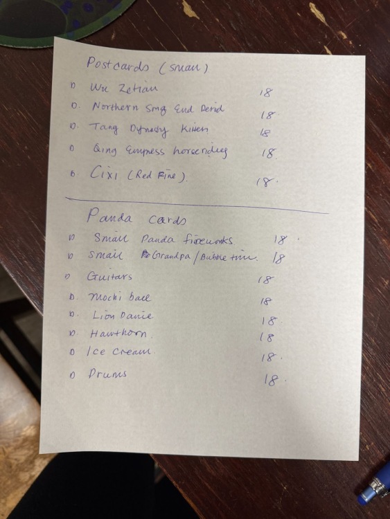 Inventory list in writing