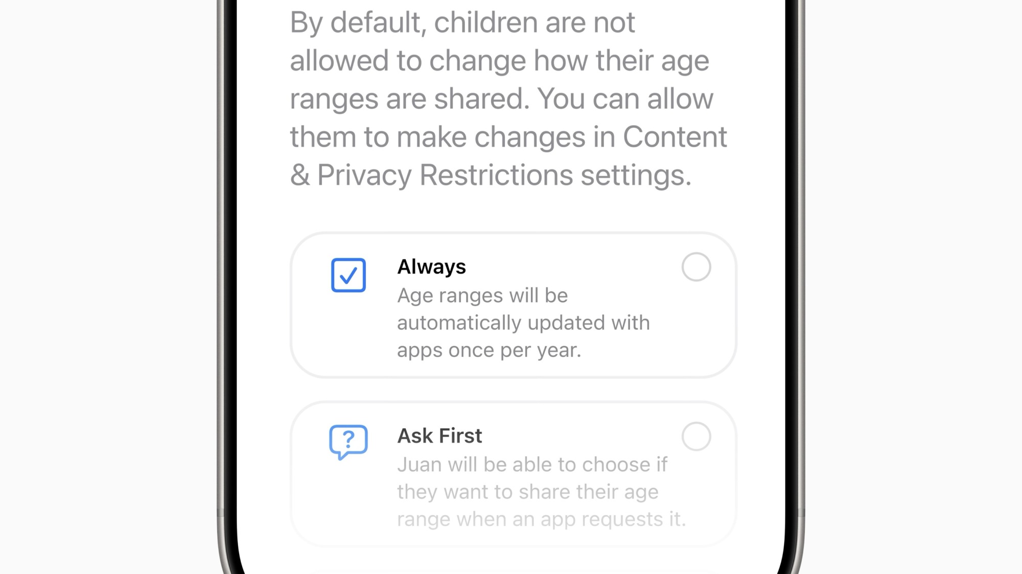 age range settings
