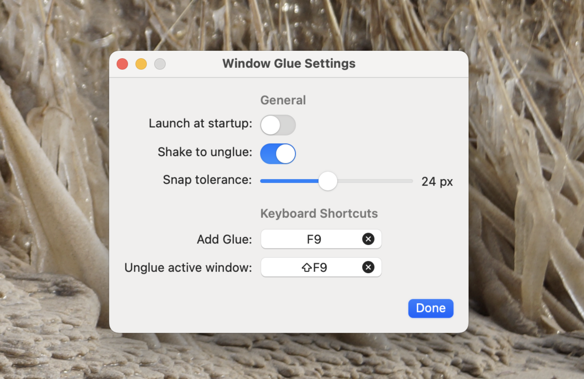 Glue application settings