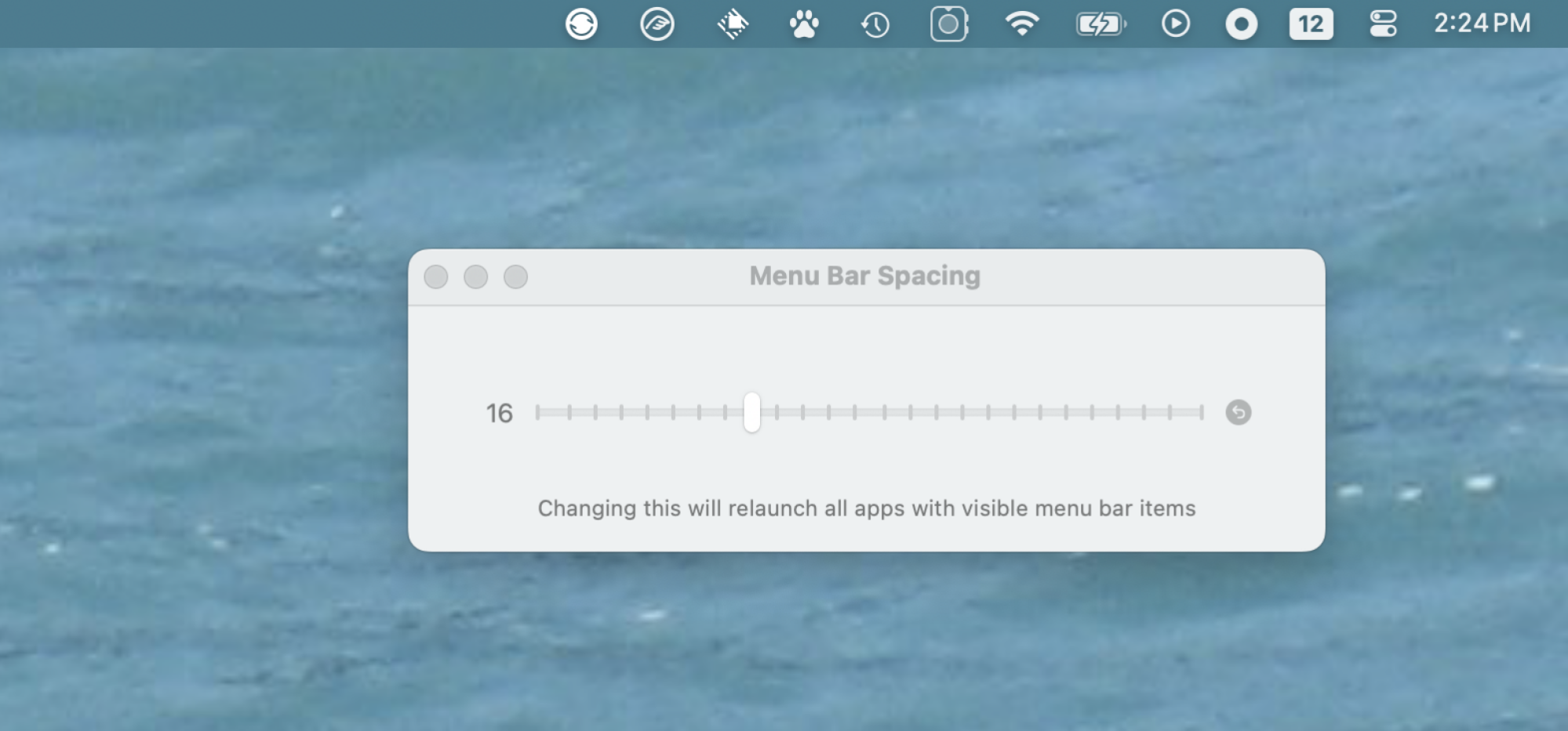 The application displaying default spacing.