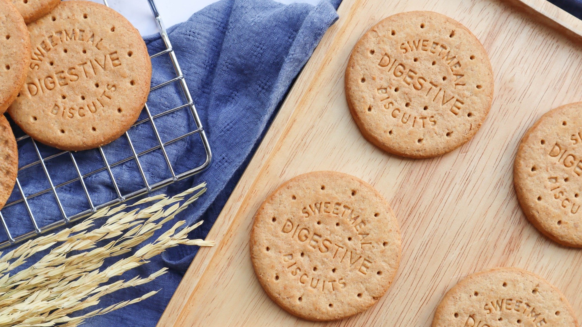 Digestive biscuits on a cutting board