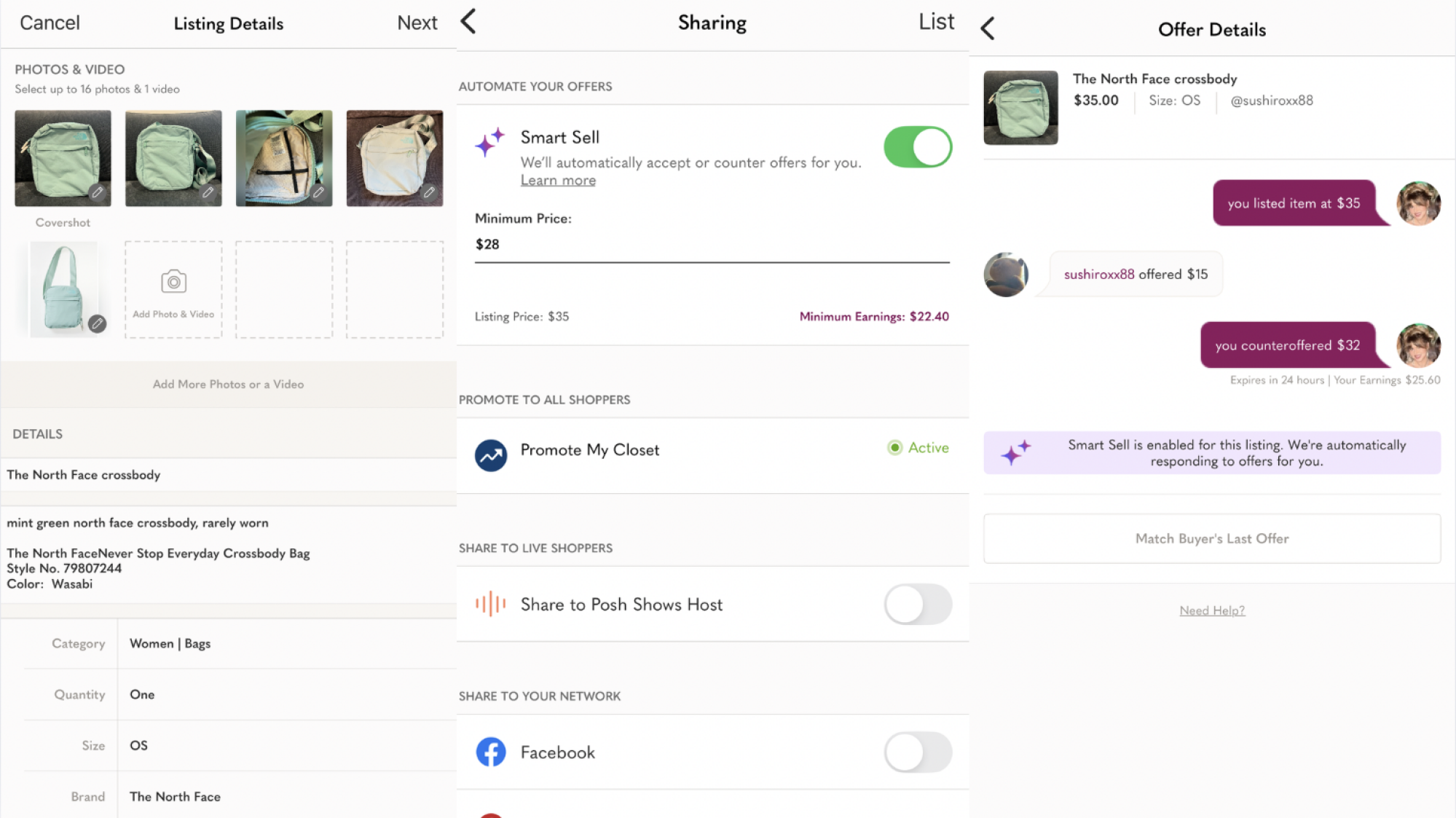 Poshmark's Smart Sell in action
