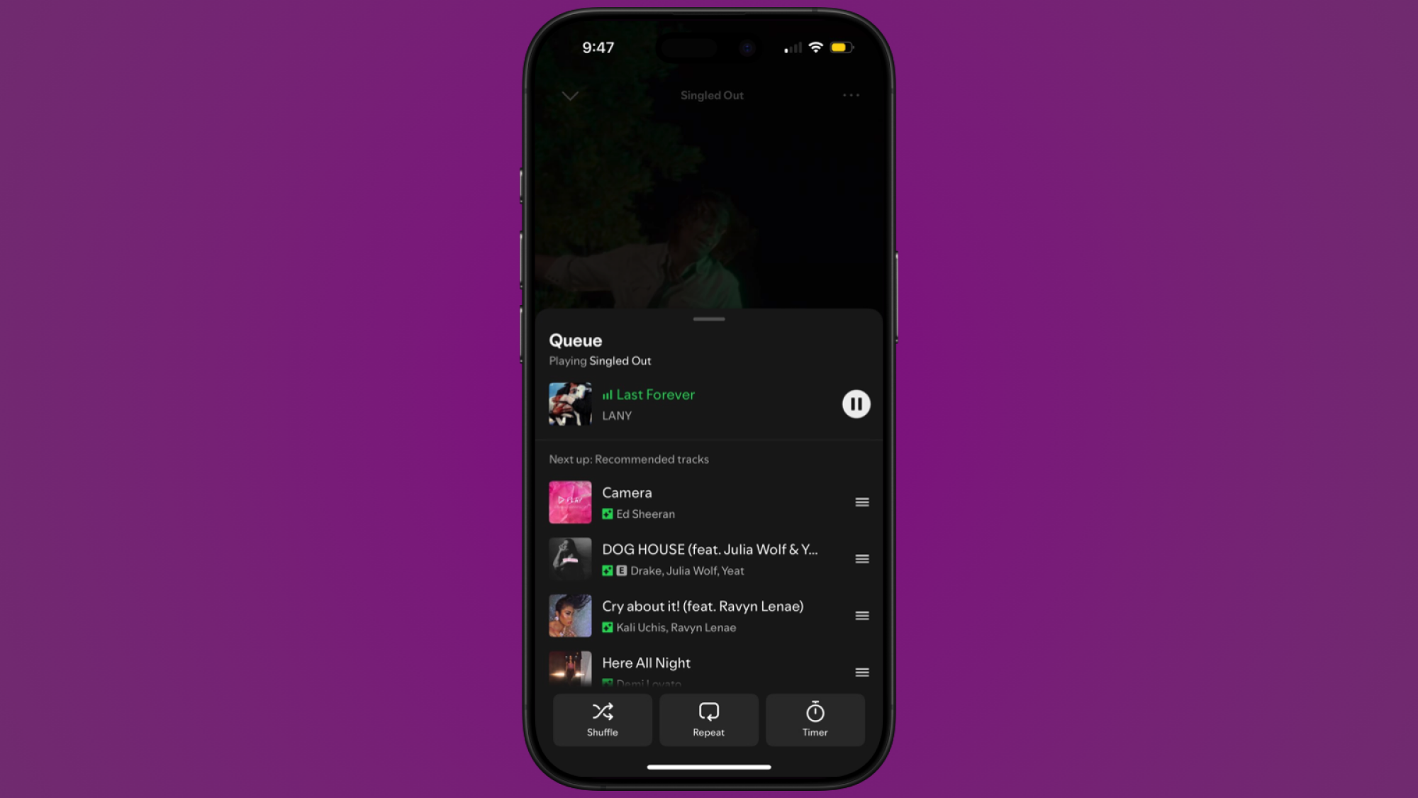 Enhanced player controls in Spotify.