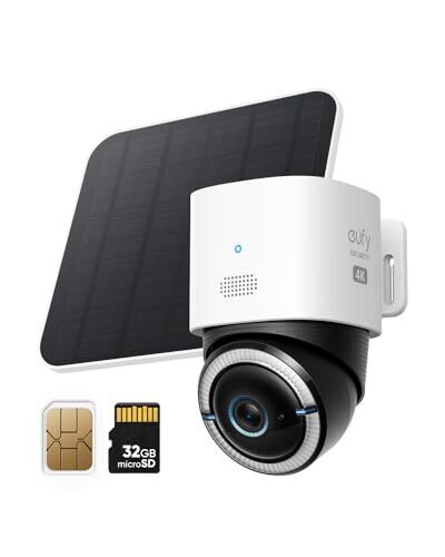 Eufy Security 4G LTE Cam S330, 4K Cellular Solar Security Cameras Wireless Outdoor, Pan and Tilt, 4G and Wi-Fi Duo-Mode, AI Tracking, with SIM Card and 32GB SD Card, No WiFi, No Problem